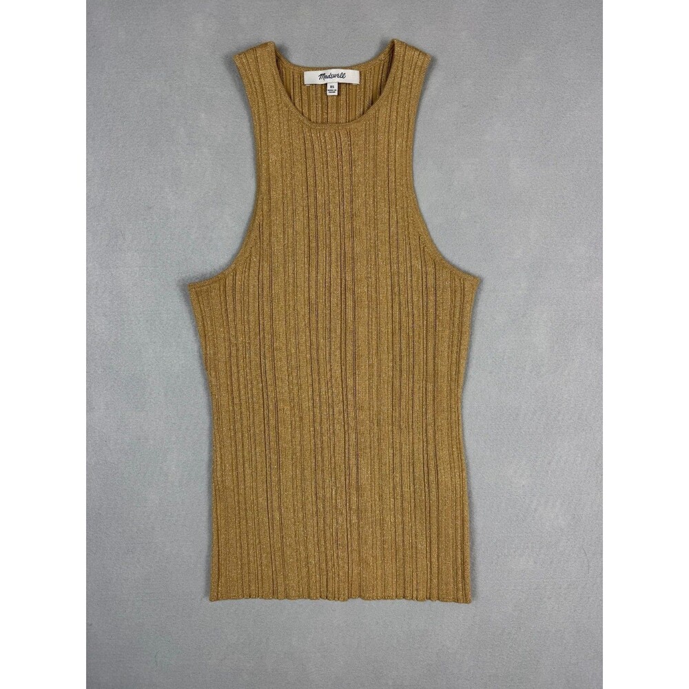 Madewell The Signature Shimmer Knit Cutaway Sweater Tank Size XS Gold New!
